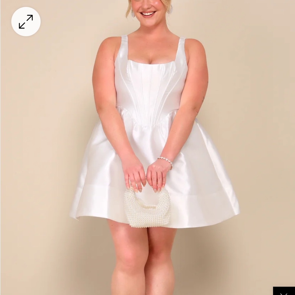 Lulu's White Embellished Ruffled Knee-Length Dress